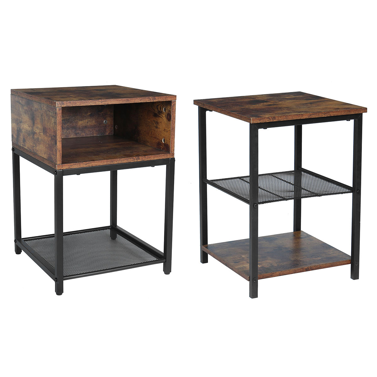 Find Nightstands 2, 3-Tier Side Table with Adjustable Shelf, Industrial End Table for Small Space in Living Room, Bedroom and Balcony, Stable Metal Frame, Rustic Brown for Sale on Gipsybee.com with cryptocurrencies