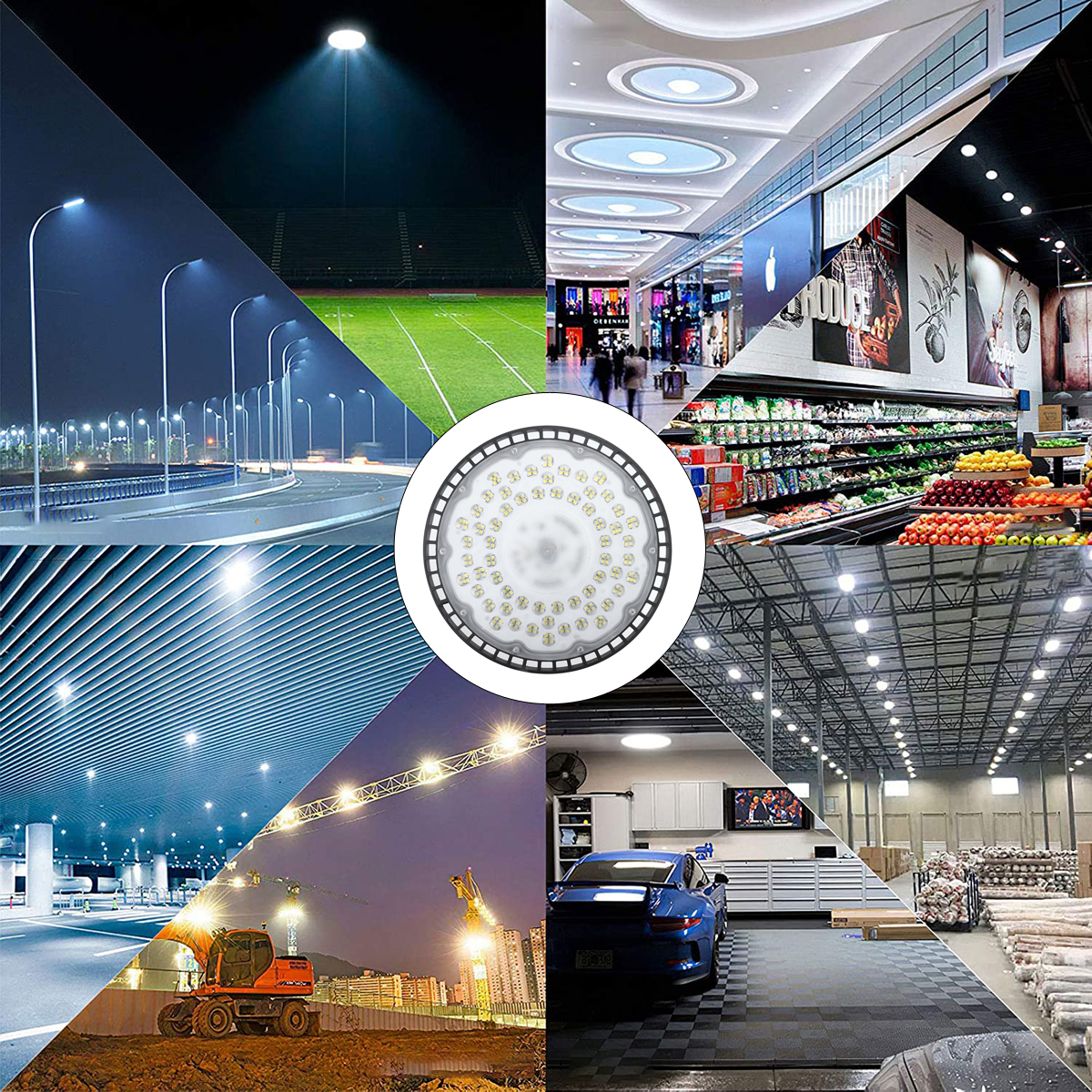 Find 100W/150W/200W High Low Bay LED Work Lights Flood Light UFO Industrial Shed Warehouse Factory Farm Gym Lamp for Sale on Gipsybee.com with cryptocurrencies