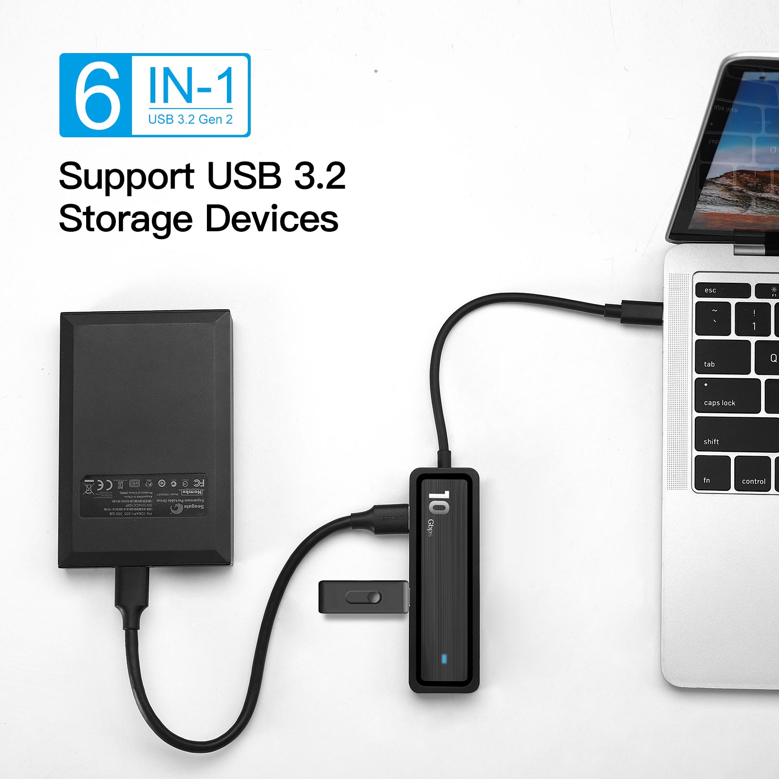 Find Pinrui 6 in 1 USB Hub 4-Port USB3.1 Gen 2 Expander with SD/ TF Adapter Laptop Docking Station for Sale on Gipsybee.com with cryptocurrencies