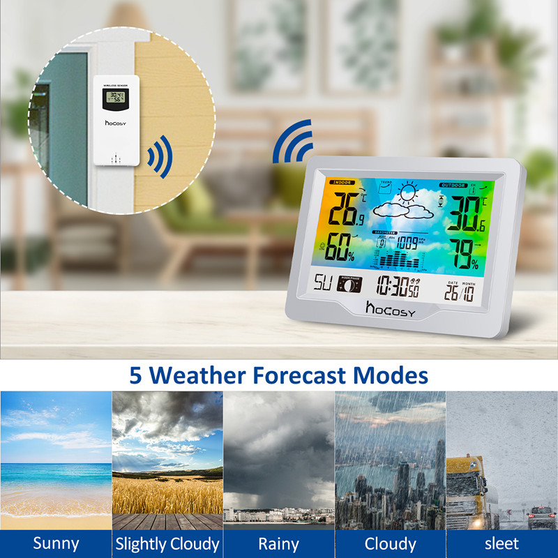 Find HOCOSY Multifunctional Weather Station High Precision Sensor Color LCD with Large Digits Portable and Lightweight Two-way positioning Weather Station for Sale on Gipsybee.com with cryptocurrencies