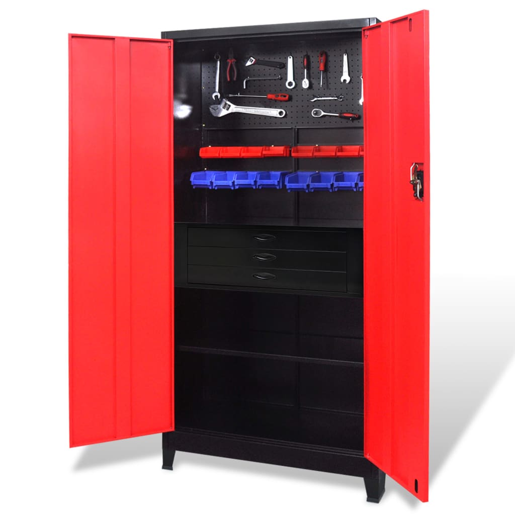Find Tool cabinet with box 90x40x180 cm steel red and black for Sale on Gipsybee.com with cryptocurrencies