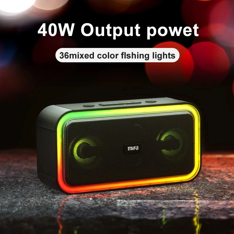 Find Mifa F60 40W Power bluetooth Speaker with Class D Amplifier Excellent Bass Performace RGB Lights HiFi Speaker IPX7 Waterproof for Sale on Gipsybee.com