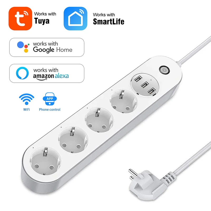 Find Tuya Wifi Smart Plug 3USB Charging Power Strip Timing Remote Voice Control Work Port Power Socket Support Alexa Google for Sale on Gipsybee.com