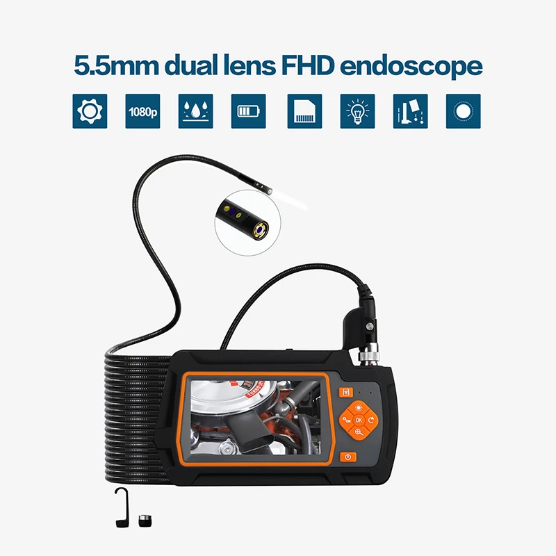 Find Bakeey AGC 430 Borescope Camera 5 5MM 1080P HD Dual Lens Inspection Camera 6LED IP67 Industrial Borescope 1/5M Flexible Snake Line with 4 3 Inches LCD Screen for Sale on Gipsybee.com