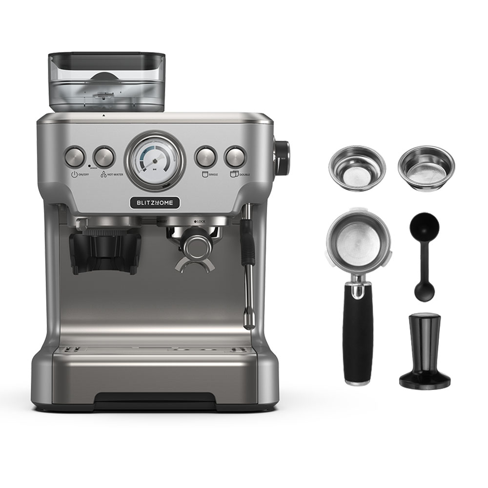 BlitzHome® BH-CMM5 1620W 20Bar Professional Espresso Machine Coffee Maker PID Smart Temperature Control Conical Burr Grinder 6