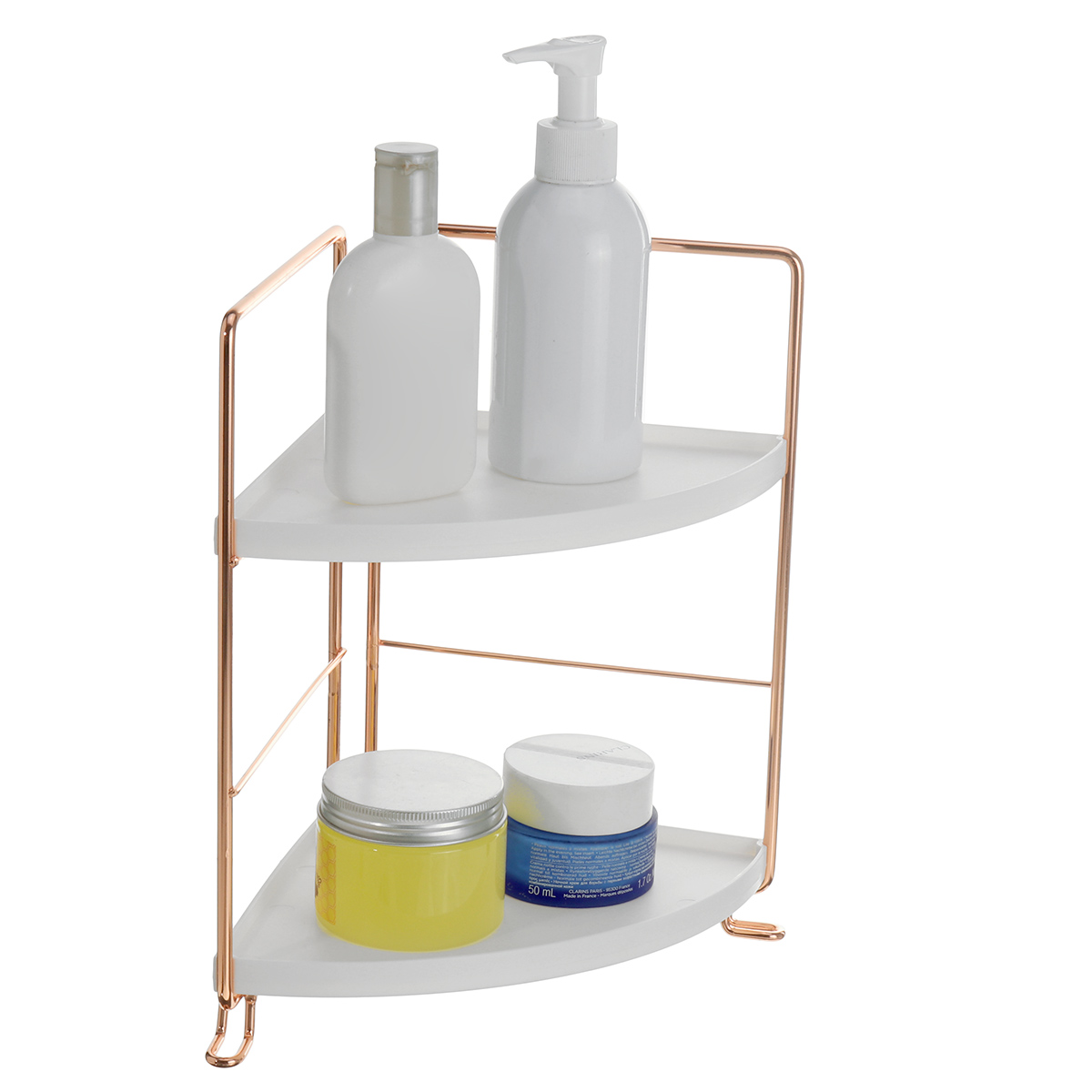 2 Layers Storage Rack Desktop Organizer Shelf Detachable Bracket Chrome Plated Copper Storage Shed Bathroom Shelf—5