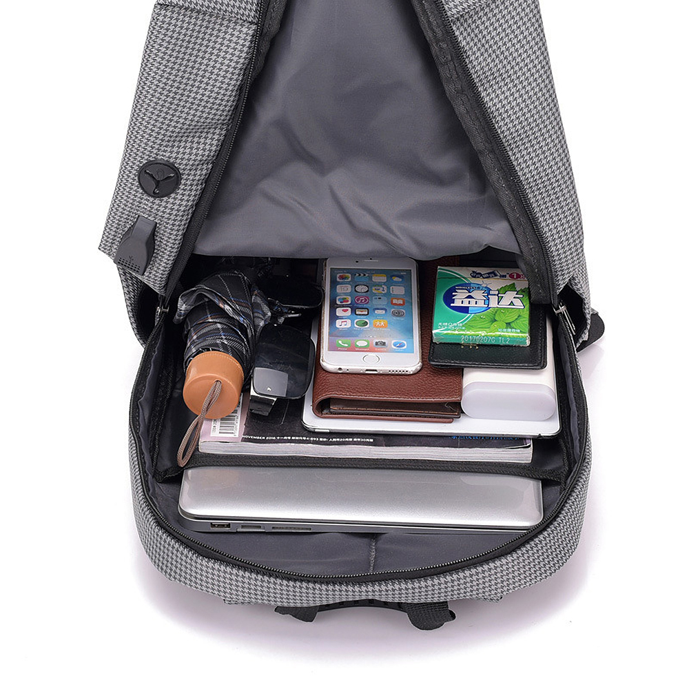 Find Grid Backpack Laptop Computer Bag Schoolbag Shoulders Storage Bag USB Charging with Headphone Jack for 15 6 inch Notebook for Sale on Gipsybee.com with cryptocurrencies