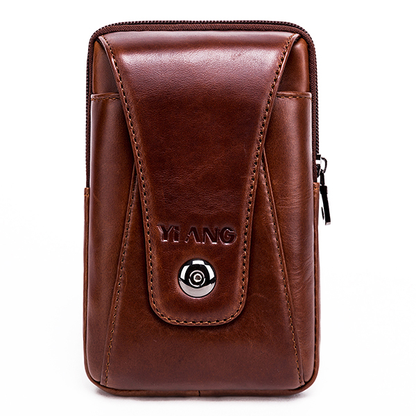 24SHOPZ Men Genuine Leather Vintage Waist Bag Business Crossbody Bag Cell Phone Bag for 6 inch Phones