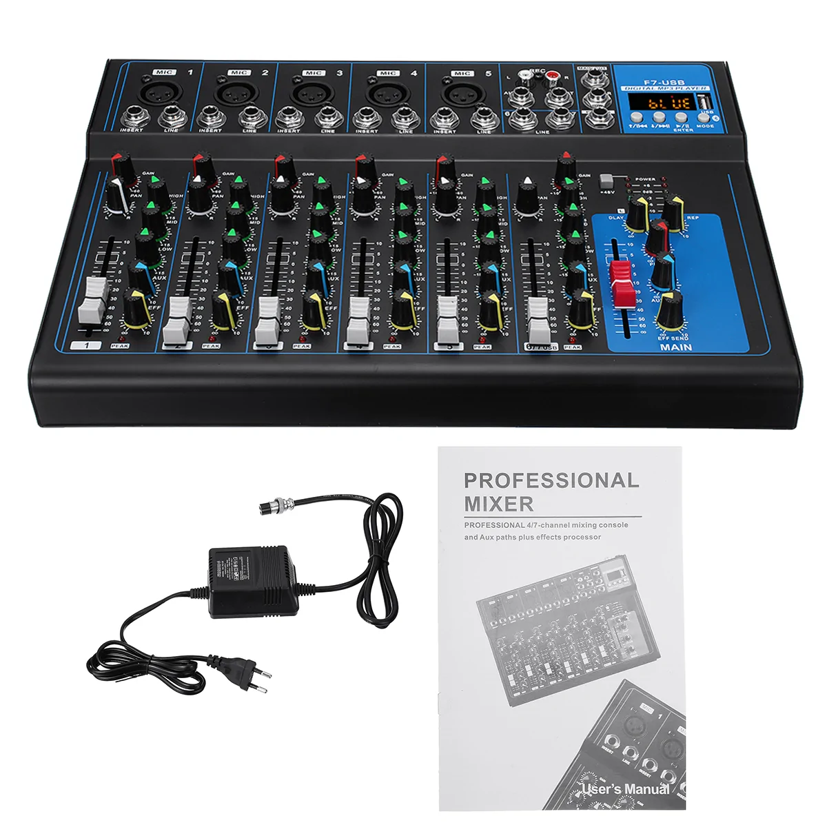 Find 7 Channel bluetooth DJ Mic Audio Mixer Control LED Digital Display Music Stream for Sale on Gipsybee.com