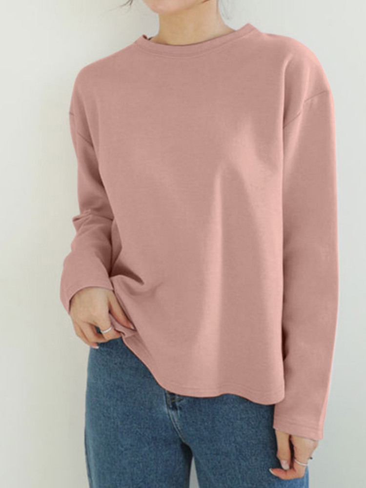 Women Long Sleeve Loose Solid Side Fork High Low Casual Pullover Sweatshirt 7