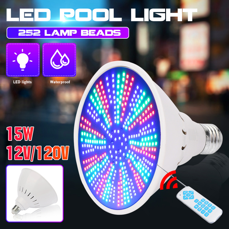 Find E27 15W 252LED Underwater Light RGB Swimming Pool Lamp Waterproof with Remote Control AC12V/120V for Sale on Gipsybee.com with cryptocurrencies