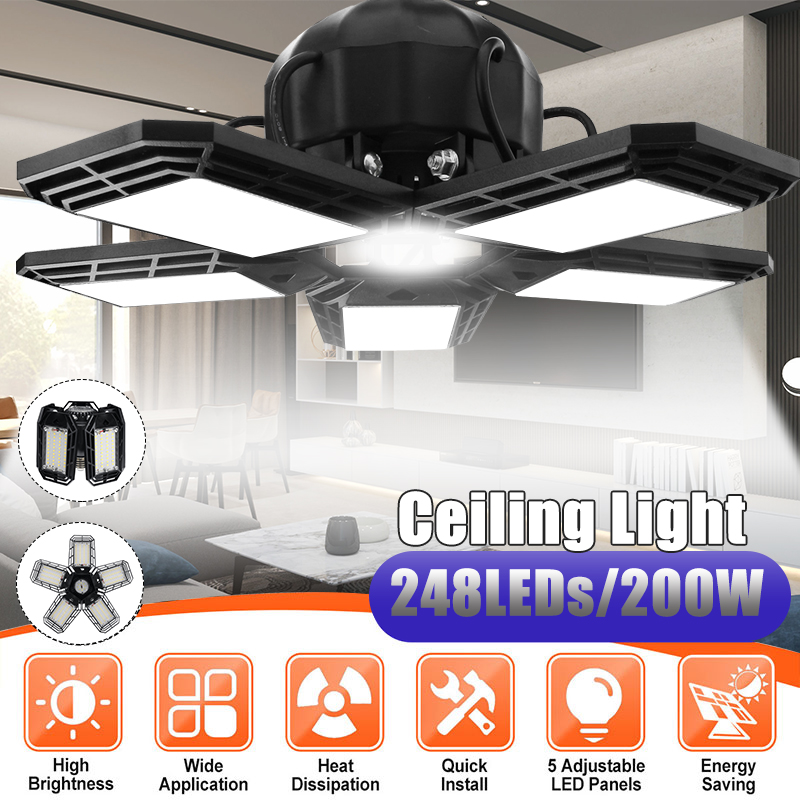 Find 248 LED 5 Panels Deformable Garage Light E27 Basement Ceiling Lights Folding LED Workshop Fixture for Sale on Gipsybee.com with cryptocurrencies