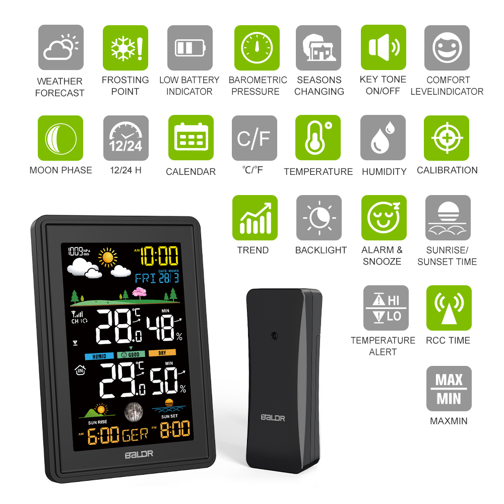 Find Bakeey LCD Screen Wireless Weather Station Thermohygrometer Weather Forecast Alarm Clock Perpetual Calendar Moon Phase for Sale on Gipsybee.com with cryptocurrencies