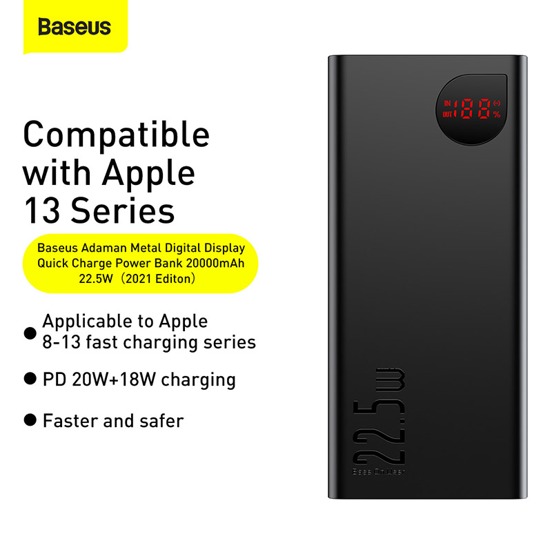 Find Baseus Adaman 22 5W 20000mAh PD QC3 0 Dual Input Output Digital Display Quick Charge Power Bank for iPhone 13 / 13 Mini/ 13 Pro Max for Samsung Galaxy Note S20 ultra Huawei Mate40 for Sale on Gipsybee.com with cryptocurrencies