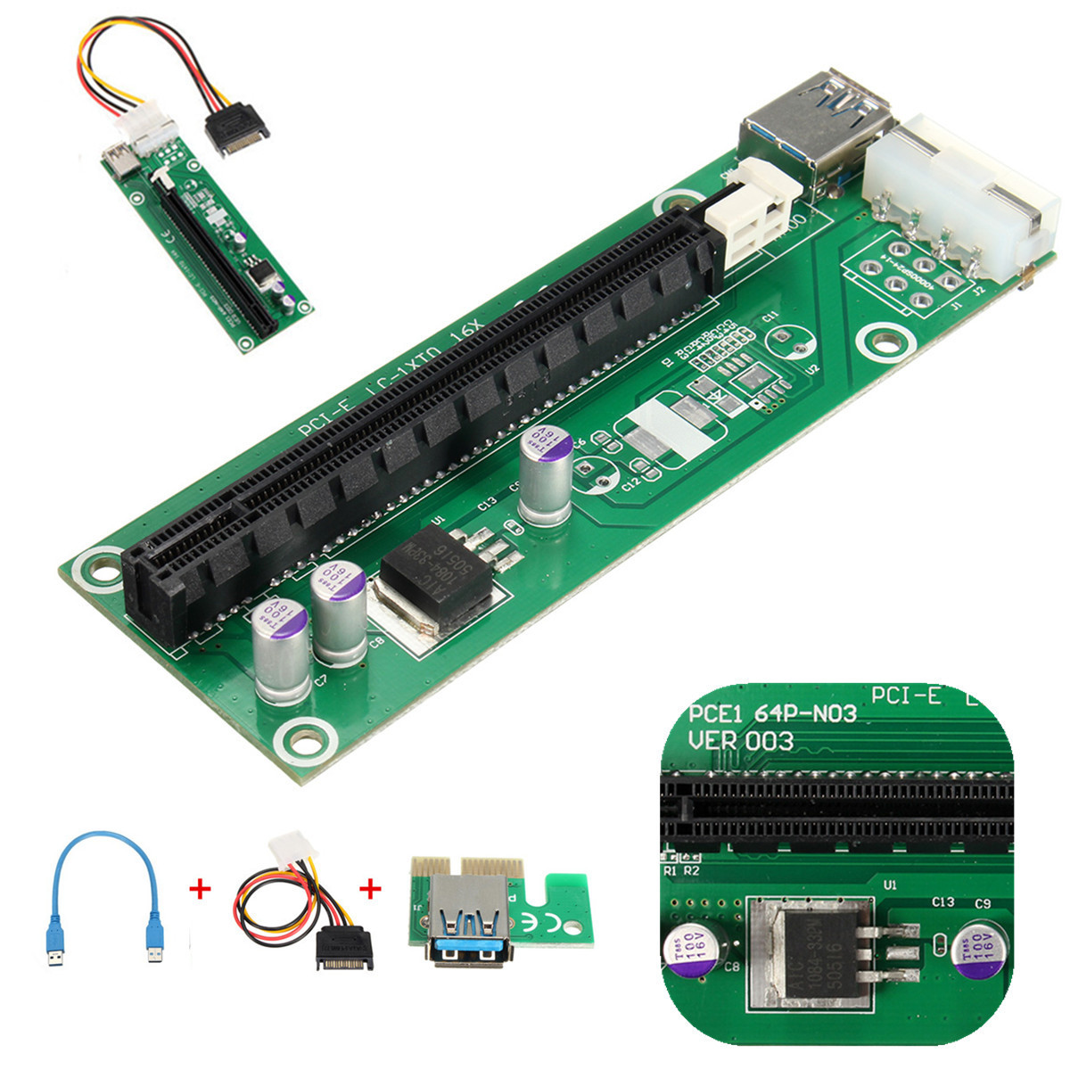 Find USB 3 0 PCI E Express 1x to16x Extender Riser Board Card Adapter SATA Cable for Sale on Gipsybee.com with cryptocurrencies