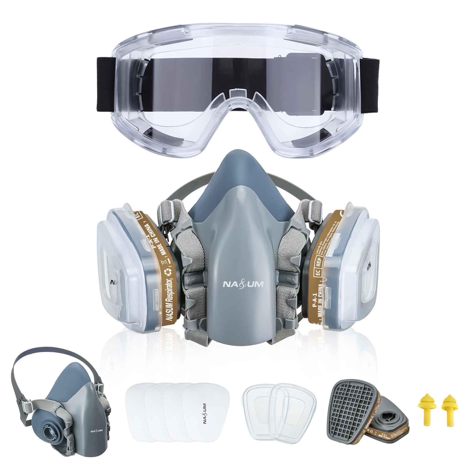 Find NASUM 720 Reusable Half Face Cover Mask with Safety Glasses for Painting Polishing Woodworking Welding for Sale on Gipsybee.com with cryptocurrencies