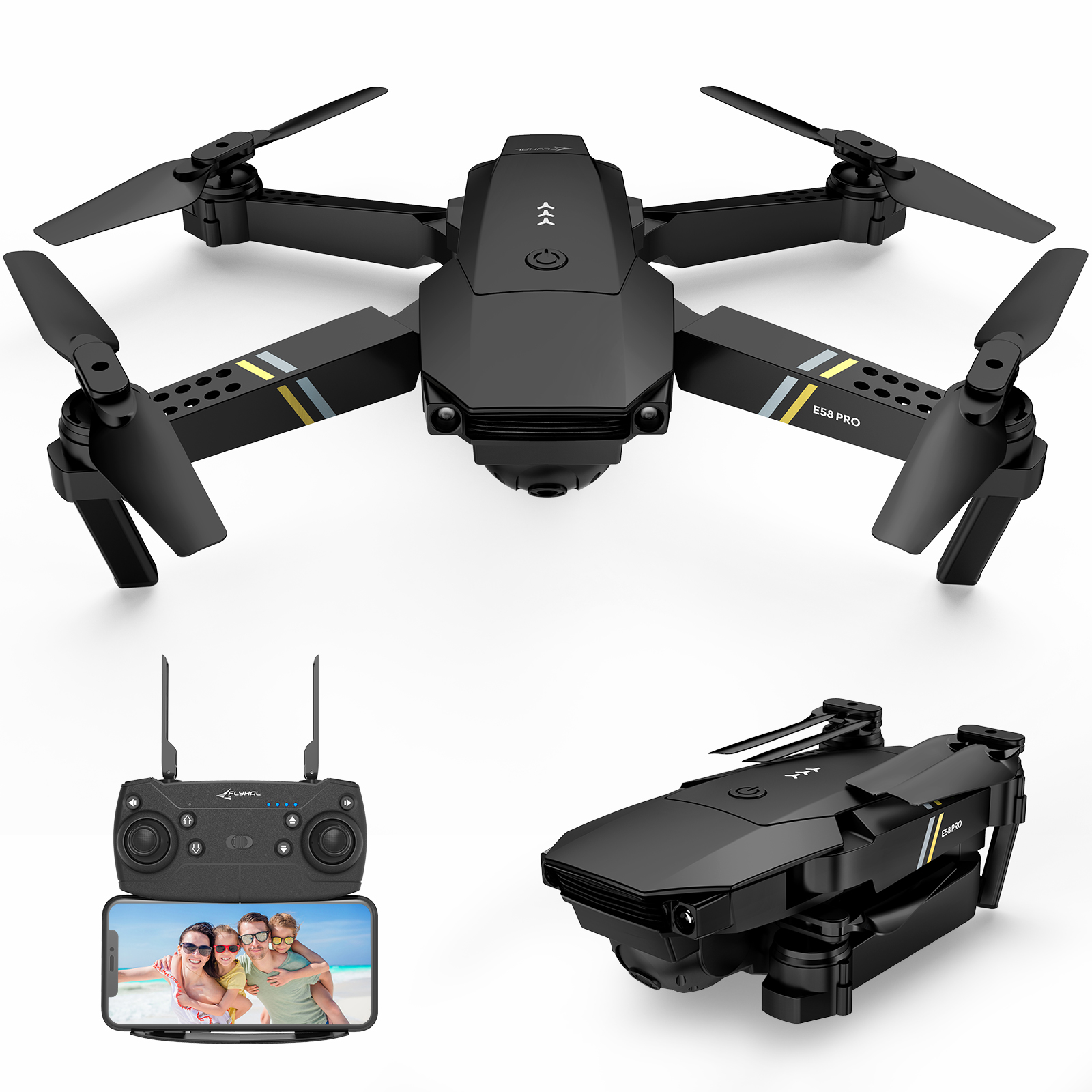 Find FLYHAL E58 PRO WIFI FPV With 120Â° FOV 1080P HD Camera Adjustment Angle High Hold Mode Foldable RC Drone Quadcopter RTF for Sale on Gipsybee.com with cryptocurrencies