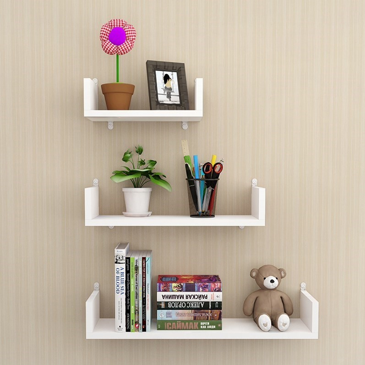 Find U Shape Wall Mounted Storage Shelves Room Display Floating Shelf Units MDF Wood for Sale on Gipsybee.com with cryptocurrencies