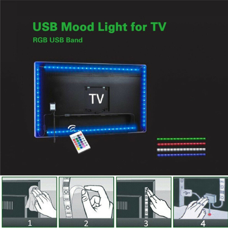 Find 2 50cm 2 100cm USB LED Strip Light TV Backlight 5050 RGB Color Changing Lamp 24Keys/44Keys Remote Control for Sale on Gipsybee.com with cryptocurrencies
