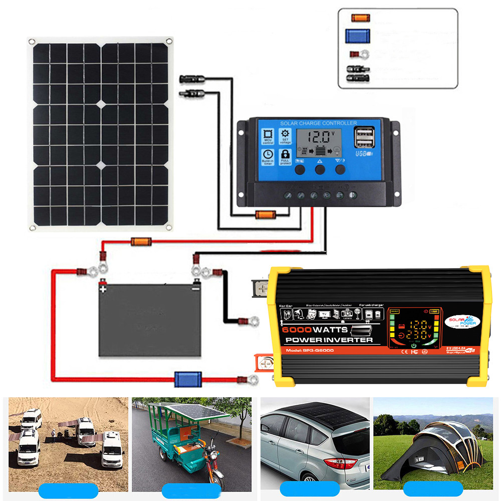Find 6000W DC 12V To AC 110V/220V Intelligent Screen Solar Power Inverter 18V 18W Solar Panel 30A 12V/24V Solar Converter Kit for Sale on Gipsybee.com with cryptocurrencies