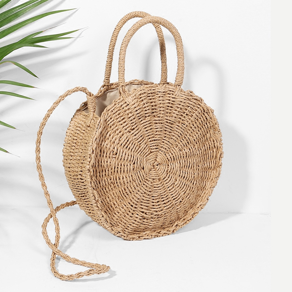 Women Hand Woven Bag Round Rattan Straw Bohemia Style Beach Circle Beach Bags—2