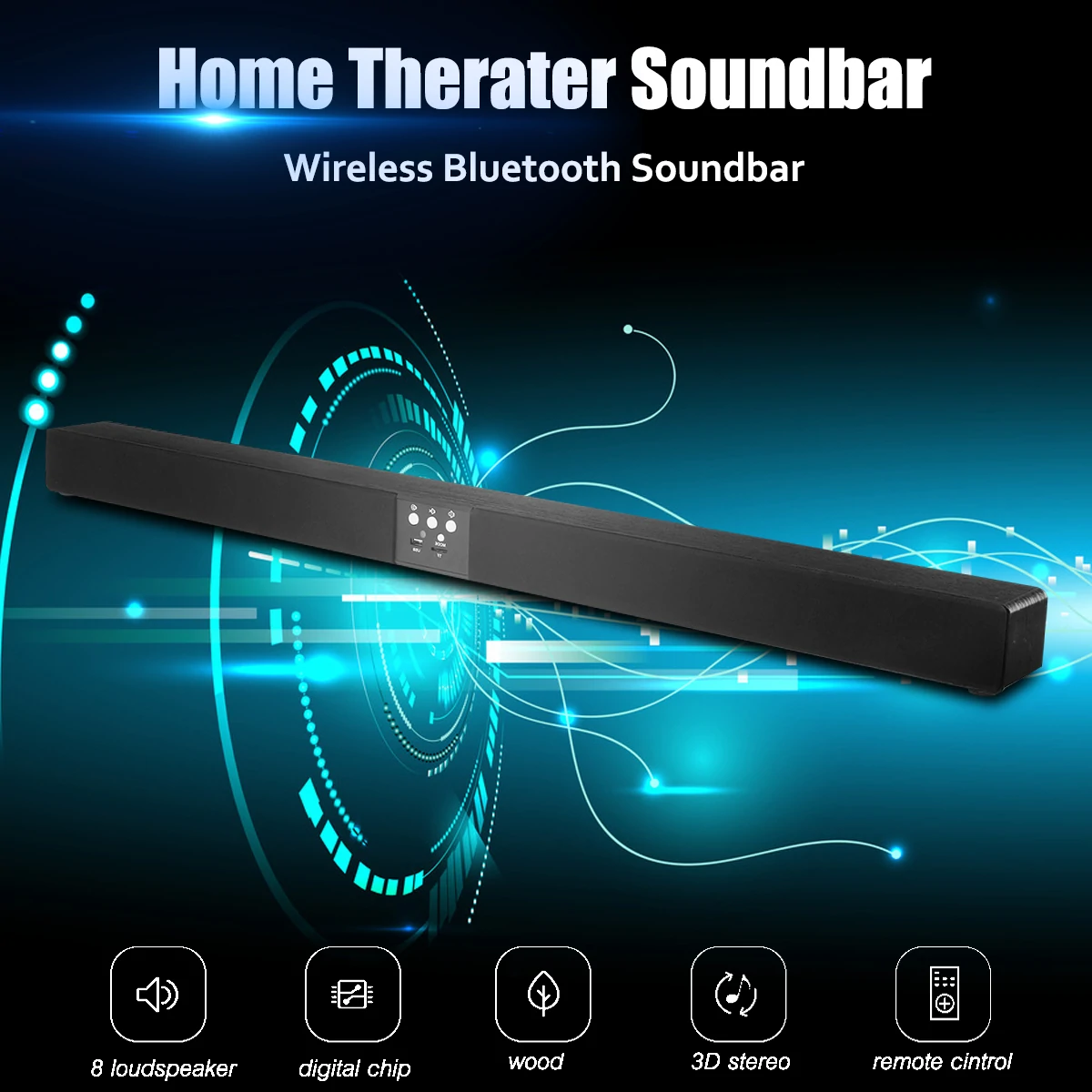 Find Bakeey 60W bluetooth Soundbar Sound HIFI Wood Speaker Home TV Theater 3D Player Soundbar Support TF Card Aux for Sale on Gipsybee.com
