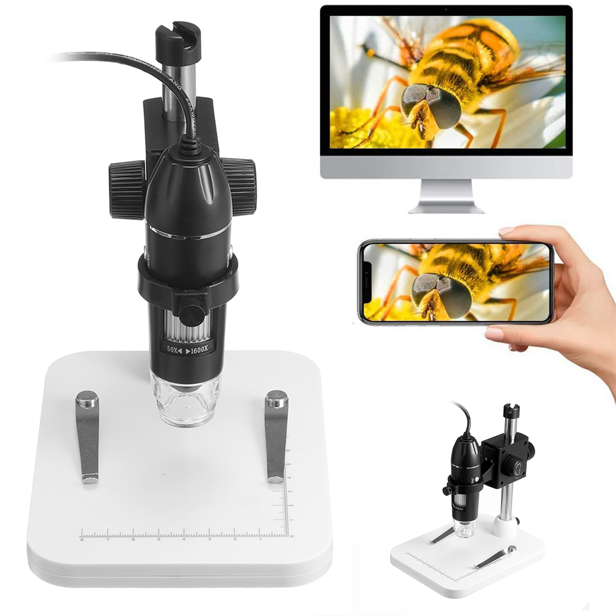 Find 1600X 8LEDs USB 3 in 1 Digital Microscope Endoscope HD 1080P Magnifier Camera with Stand for Sale on Gipsybee.com with cryptocurrencies