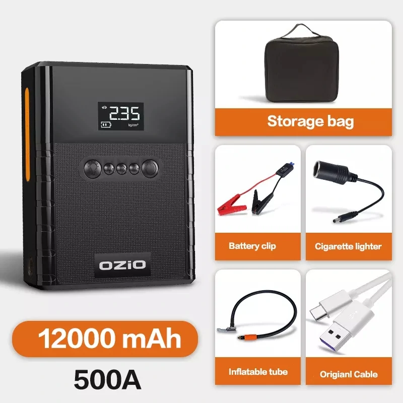 Find OZIO 4 In 1 Car Jump Starter Pump Air Compressor 12000mAh Power Bank Car Battery Booster Charger Tire Inflator Starting Device for Sale on Gipsybee.com