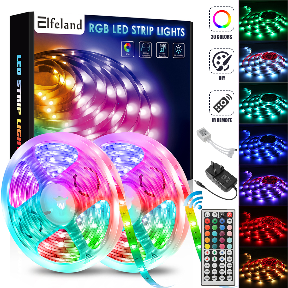 Find Elfeland 20m 65 6FT SMD Led Strip Lights 360LED RGB 5050 Strip Light Non Waterproof Flexible DC12V With 44 Key Remote Control for Sale on Gipsybee.com with cryptocurrencies