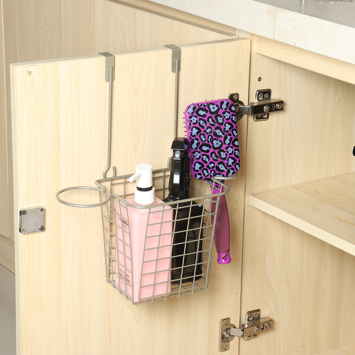 Bathroom Storage Basket Desktop Organizer Rack Shelf Hair Dryer Comb Holder Cabinet Drawer Door Hanger—9
