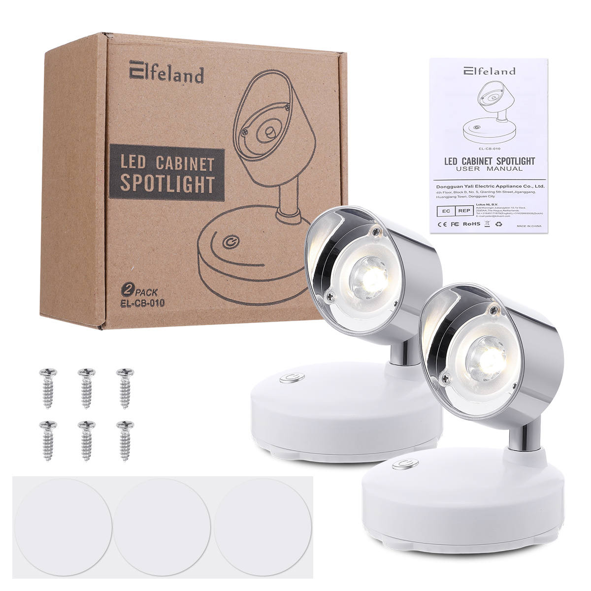 Find 2PCS Elfeland Battery Powered LED Cabinet Light Remote Control Spotlighting for Showcase Home Hotel for Sale on Gipsybee.com with cryptocurrencies