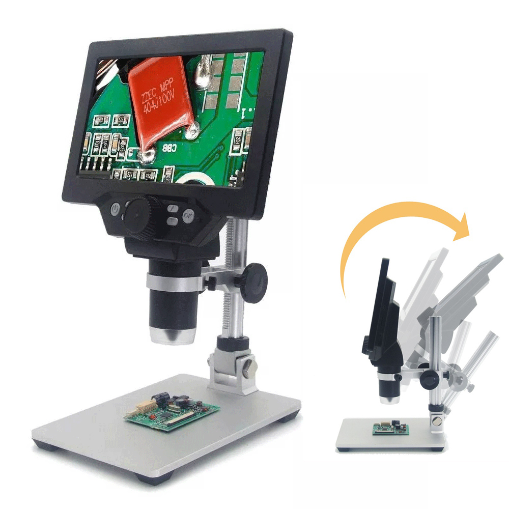G1200 Microscopio Digitale con Monitor da 7 pollici a colori -1200X 12MP Lente di amplificazione continua con supporto in alluminio 1