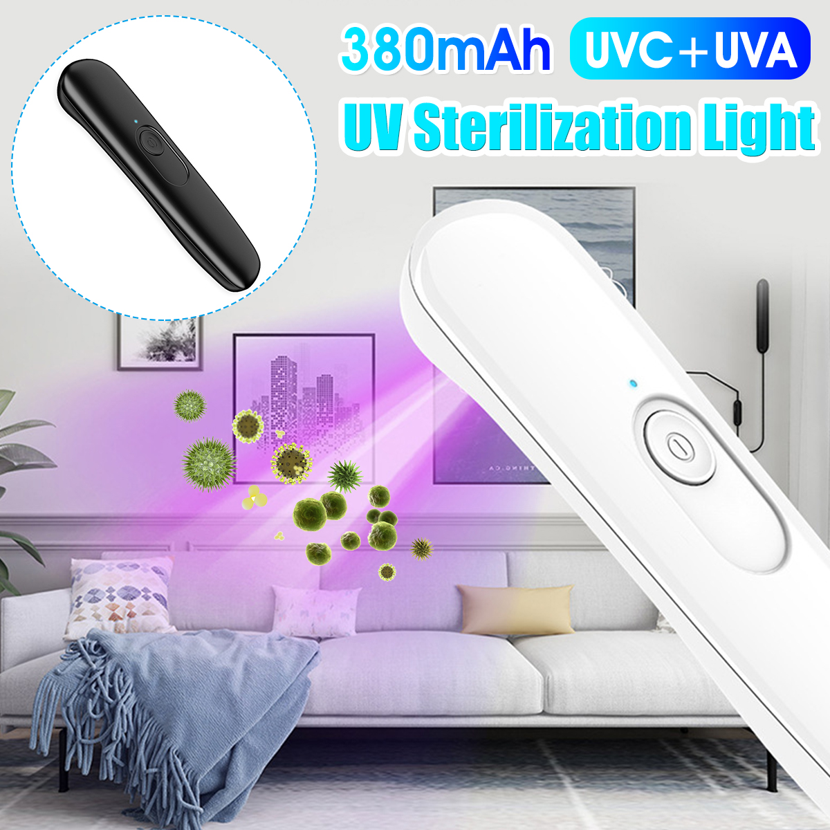 Find 99.9% Sterilization Rate USB Rechargeable Mini Portable Ultraviolet Handheld Disinfection Lamp UVC Germicidal Lamp Sterilizer for Sale on Gipsybee.com with cryptocurrencies