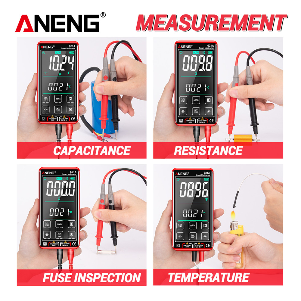 ANENG 621A 9999 Counts Auto Range Full-screen Touch Smart Digital Multimeter Rechargeable DC/AC Voltage Current Tester Meter 10