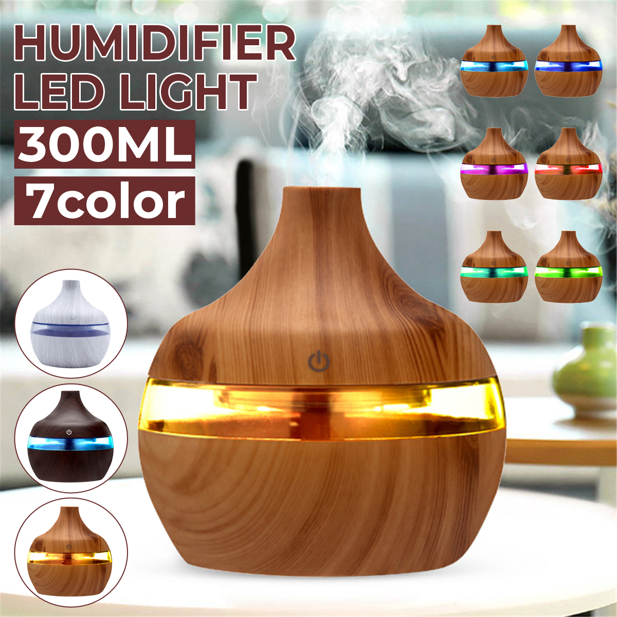 300ml Electric Ultrasonic Air Mist Humidifier Purifier Aroma Diffuser 7 Colors LED USB Charging for Bedroom Home Car Office 2