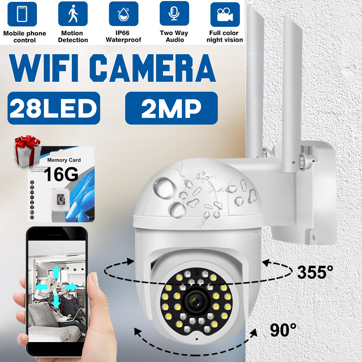 Find Wireless Wifi Security Camera 2MP HD Waterproof IP66 Night Vision Motion Detection Smart Alarm WIFI IP Camera Two way Voice for Sale on Gipsybee.com with cryptocurrencies