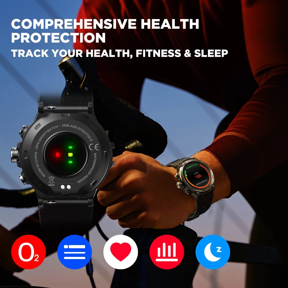[IN STOCK] Zeblaze Stratos 2 360*360px Always-On AMOLED Display 4 Satellite 3 Modes GPS Heart Rate SpO2 Monitor 100+ Watch Faces 5ATM Waterproof Smart Watch 6