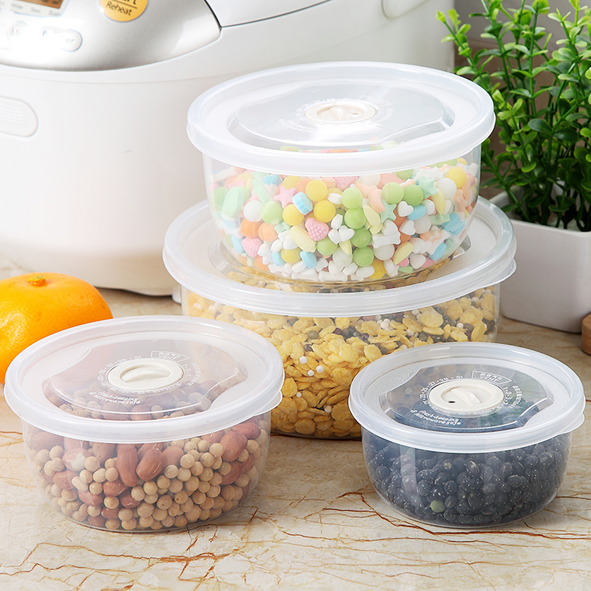 Find Bakeey 4 PCS Storage Box Miscellaneous Grain Storage Plastic Sealed Box Refrigerator Freshness Box for Sale on Gipsybee.com with cryptocurrencies