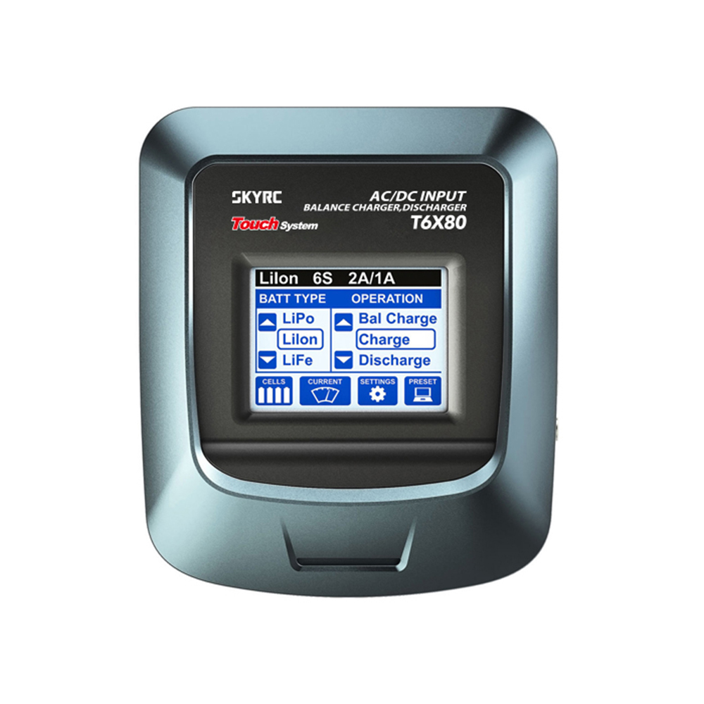 SKYRC T6X80 80W 8A AC/DC LCD Touch Screen Caricabatteria e Scaricatore Professionale per Batterie LiPo/LiFe/Lilon 2