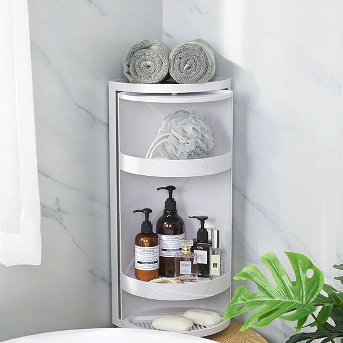 Multi-functional Toilet Storage Shelf 360 Degrees Rotating Bathroom Corner Storage Rack Cabinet—4