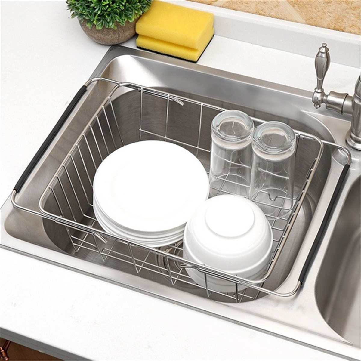 Find Adjustable Over Sink Dish Drying Rack Stainless Steel Kitchen Storage Organizer for Sale on Gipsybee.com with cryptocurrencies