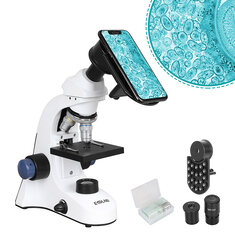 [US Direct] ESSLNB ES1040 Mikroskop untuk Siswa Junior Dewasa 40X-1000X dengan Slide LED Translusen dan Cahaya Coaxial Kasar dan Fein Menggerakkan Semua Optik Kaca Baterai dan Operasi Utama