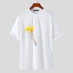 Heren T-shirt Losse Bloem Bedrukt Ademende Korte Mouw Soft Blouse T-Shirt Outdoor Wandelen