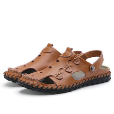 Men's Outdoor  Daily Casual Sandals Wrapped Toe Leather Hand-sewn 3-fold Reinforced Suture Shoes