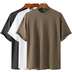 Col rond Hauts à manches courtes T-shirt décontracté de couleur unie Hauts pour hommes confortables et respirants à manches courtes