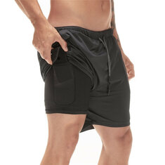 Męskie spodenki do biegania 2 w 1 Dwupokładowe szybkoschnące krótkie spodnie do joggingu z kieszenią na telefon