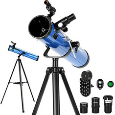 [US Direct] AOMEKIE Reflector Telescopes for Adults Astronomy Beginners 76mm/700mm with Phone Adapter Bluetooth Controller Tripod Finderscope and Moon Filter