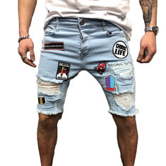 Fashion Mens Ripped Short Jeans Summer 98% Cotton Shorts Breathable Denim Shorts Male