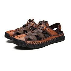 Ležérní sandály Plážové boty Lehké a pohodlné gumové podrážky Kožené sandály pro muže Outdoorové boty