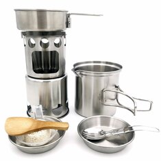 Outdoor 304 Stainless Steel Camping Pot Set Camping Cookware Stainless Steel Tableware for Picnic